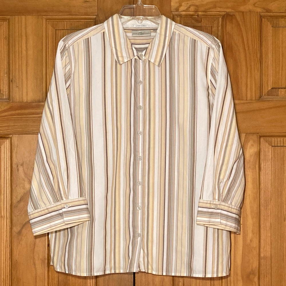 EUC Studio Works Vintage 90s Top 3/4 Sleeve Blouse Tan Brown Size XL